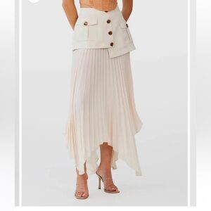 NWT new  Chiffon Panel Pleated with mini skirt Multi Button Pocket Long